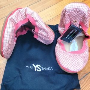 Yosi Samra Salmon Pink Snake Skin folding ballet flat size 9